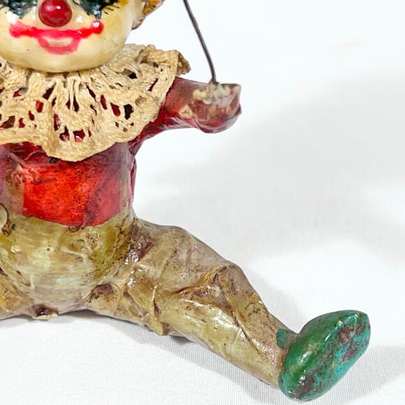 Mexican Vintage Paper Mache Clown Figurine w/ Umbrella Folk Art 6" Creepy - Picture 9 of 16